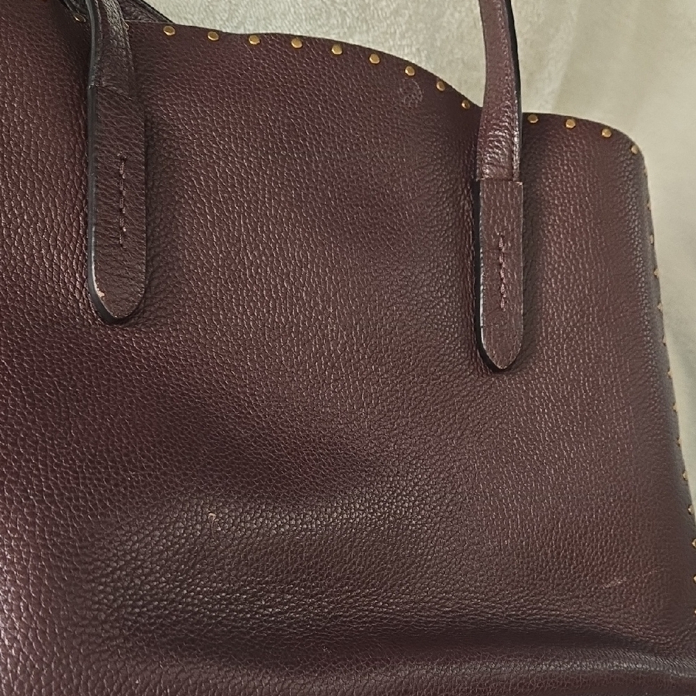 Coach Dark Brown/Oxblood Studded Leather Charlie Carryall Tote - Picture 9 of 16